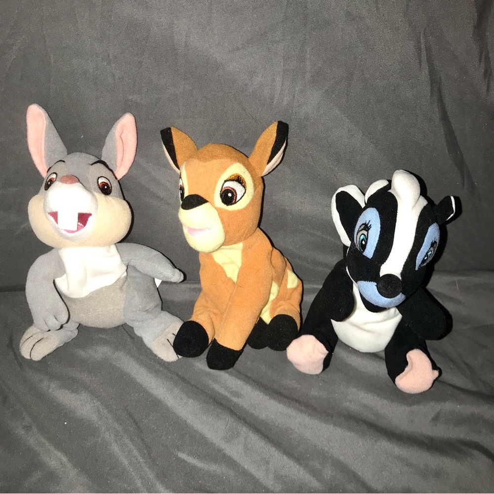 Vintage 90s Bambi Thumper and Flower mini bean bag plush